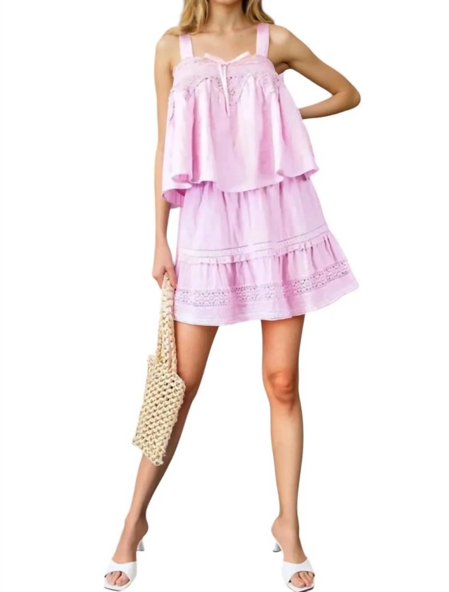 143 Story - Courtney Pretty Crochet Trim Ruffle Top & Mini Skirt Set