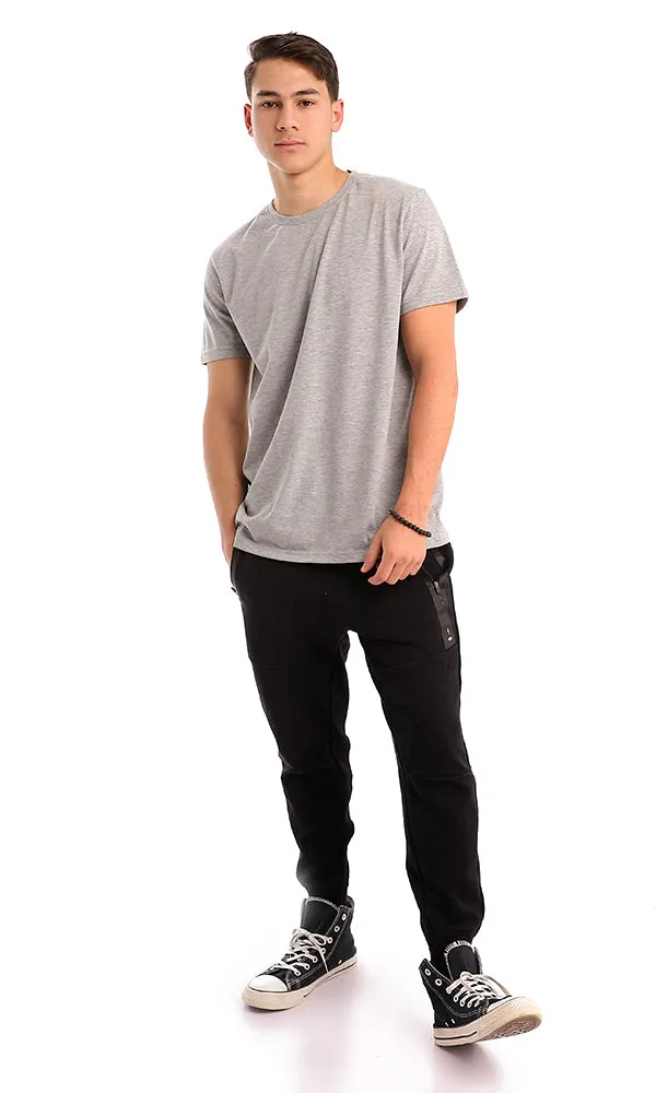 21214 Basic Heather Grey Round Neck Slip On Tee