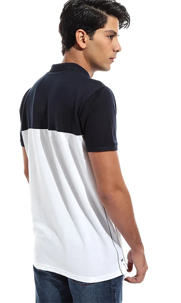 47896 Bi-Tone Turn Down Collar Polo Shirt - Black & White