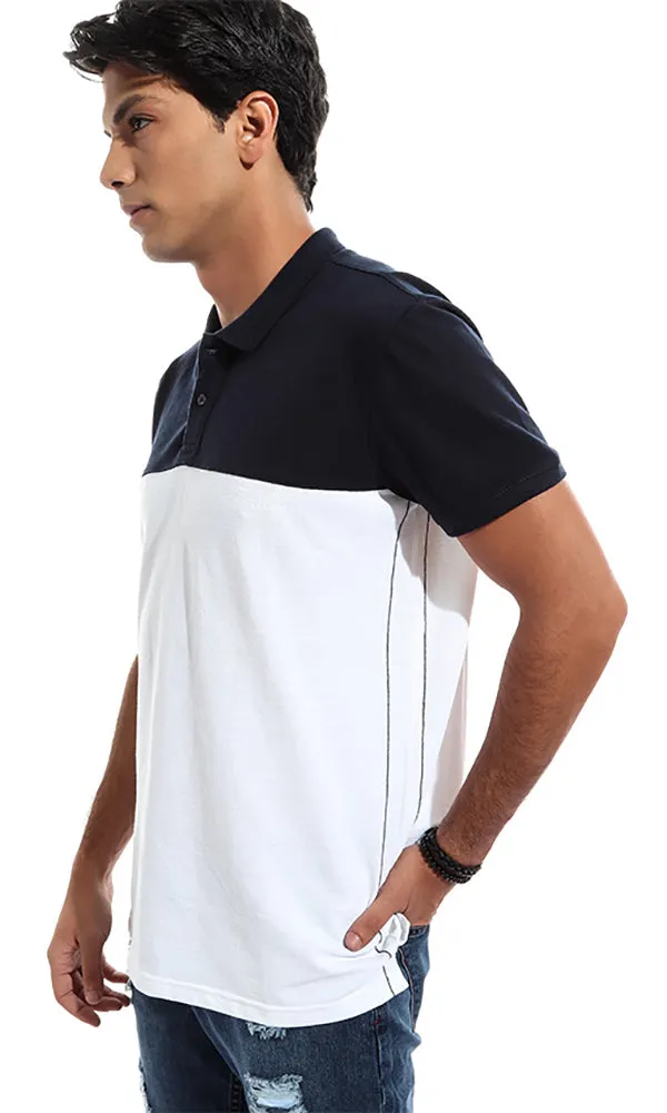 47896 Bi-Tone Turn Down Collar Polo Shirt - Black & White