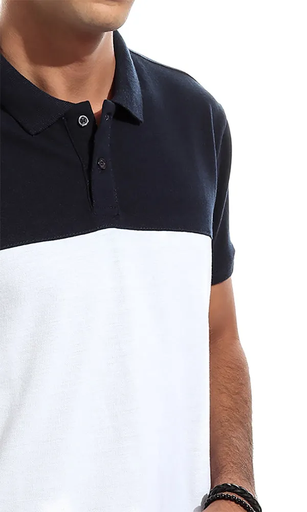 47896 Bi-Tone Turn Down Collar Polo Shirt - Black & White