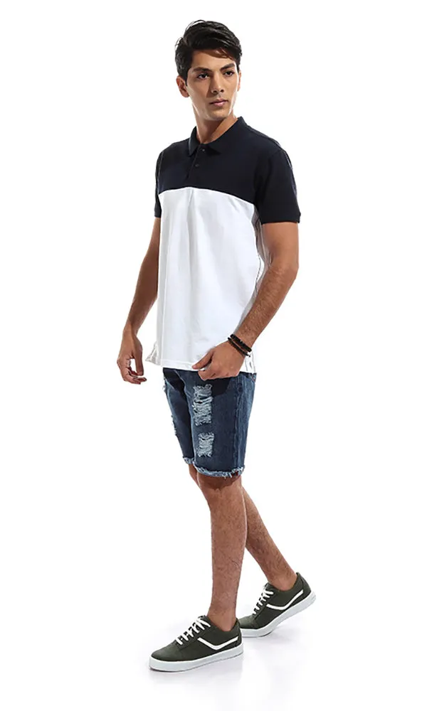 47896 Bi-Tone Turn Down Collar Polo Shirt - Black & White
