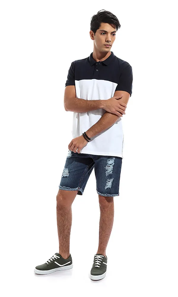 47896 Bi-Tone Turn Down Collar Polo Shirt - Black & White
