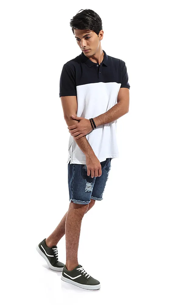 47896 Bi-Tone Turn Down Collar Polo Shirt - Black & White