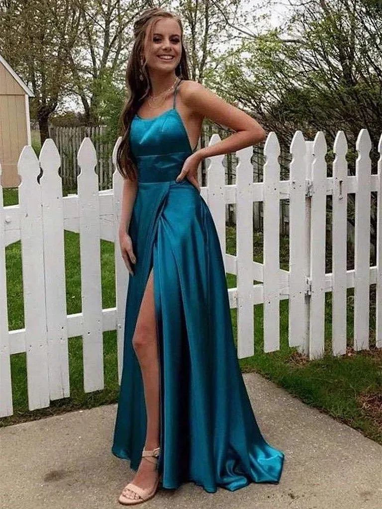 A-Line Simple Long Prom Dress Charming Formal Evening Party Gowns With Slit