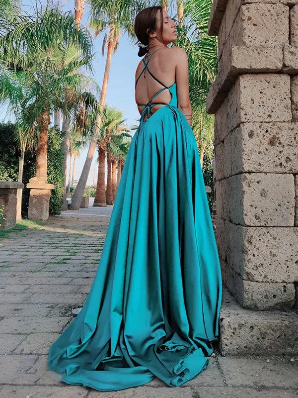 A-Line Simple Long Prom Dress Charming Formal Evening Party Gowns With Slit