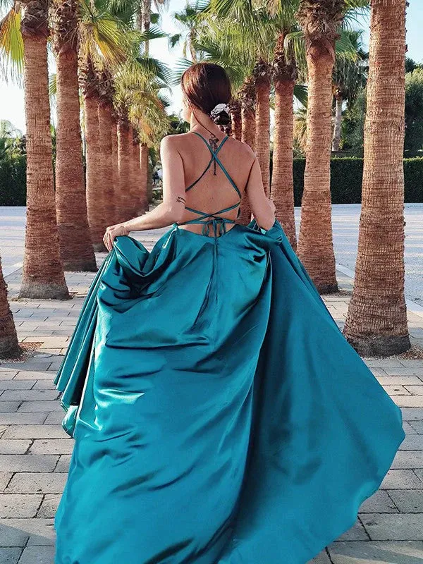 A-Line Simple Long Prom Dress Charming Formal Evening Party Gowns With Slit