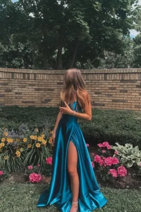 A-Line Simple Long Prom Dress Charming Formal Evening Party Gowns With Slit