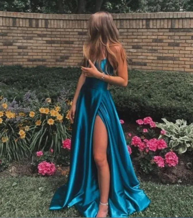A-Line Simple Long Prom Dress Charming Formal Evening Party Gowns With Slit
