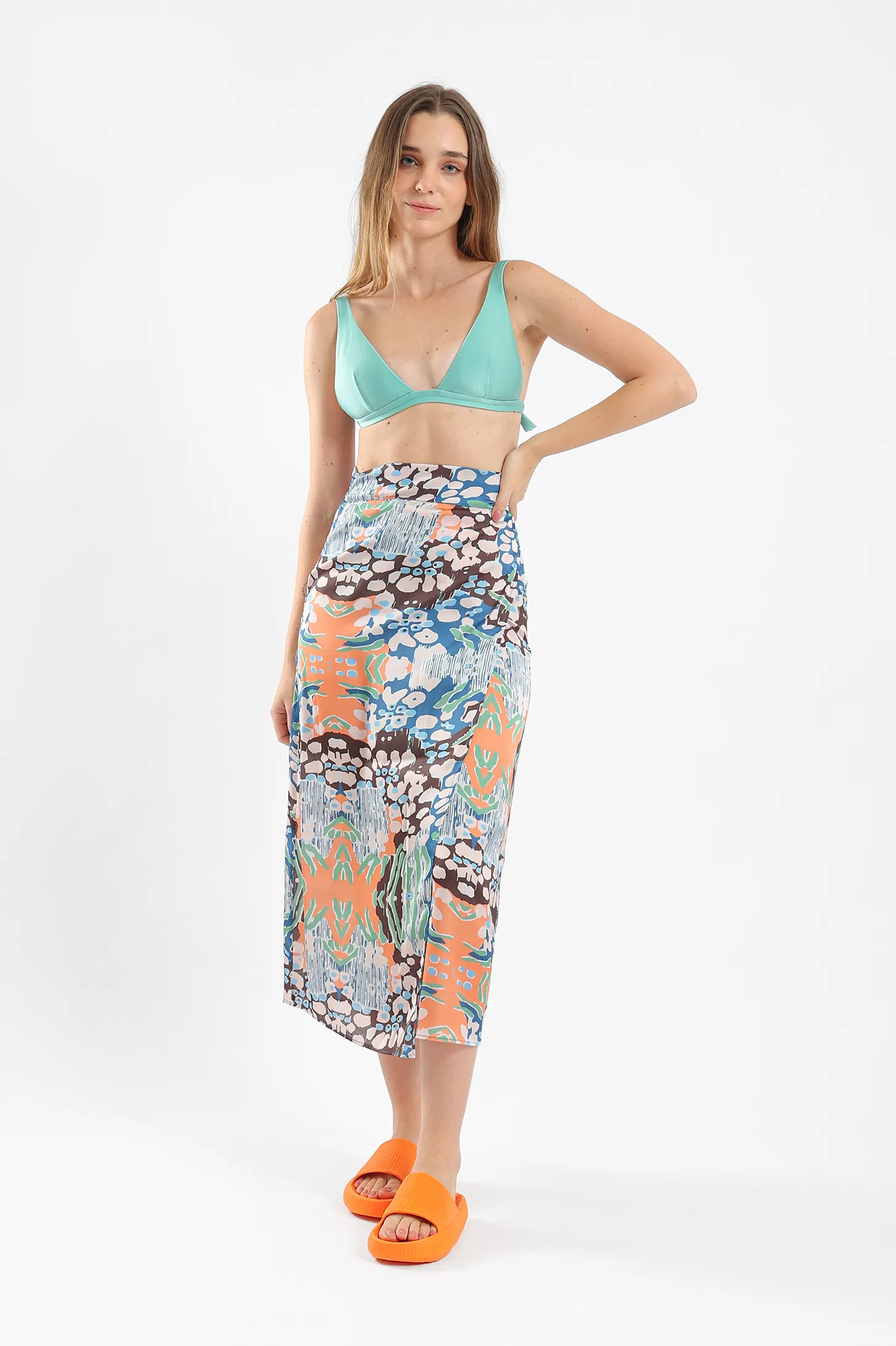 ABSTRACT GARDEN SATIN WRAP SKIRT