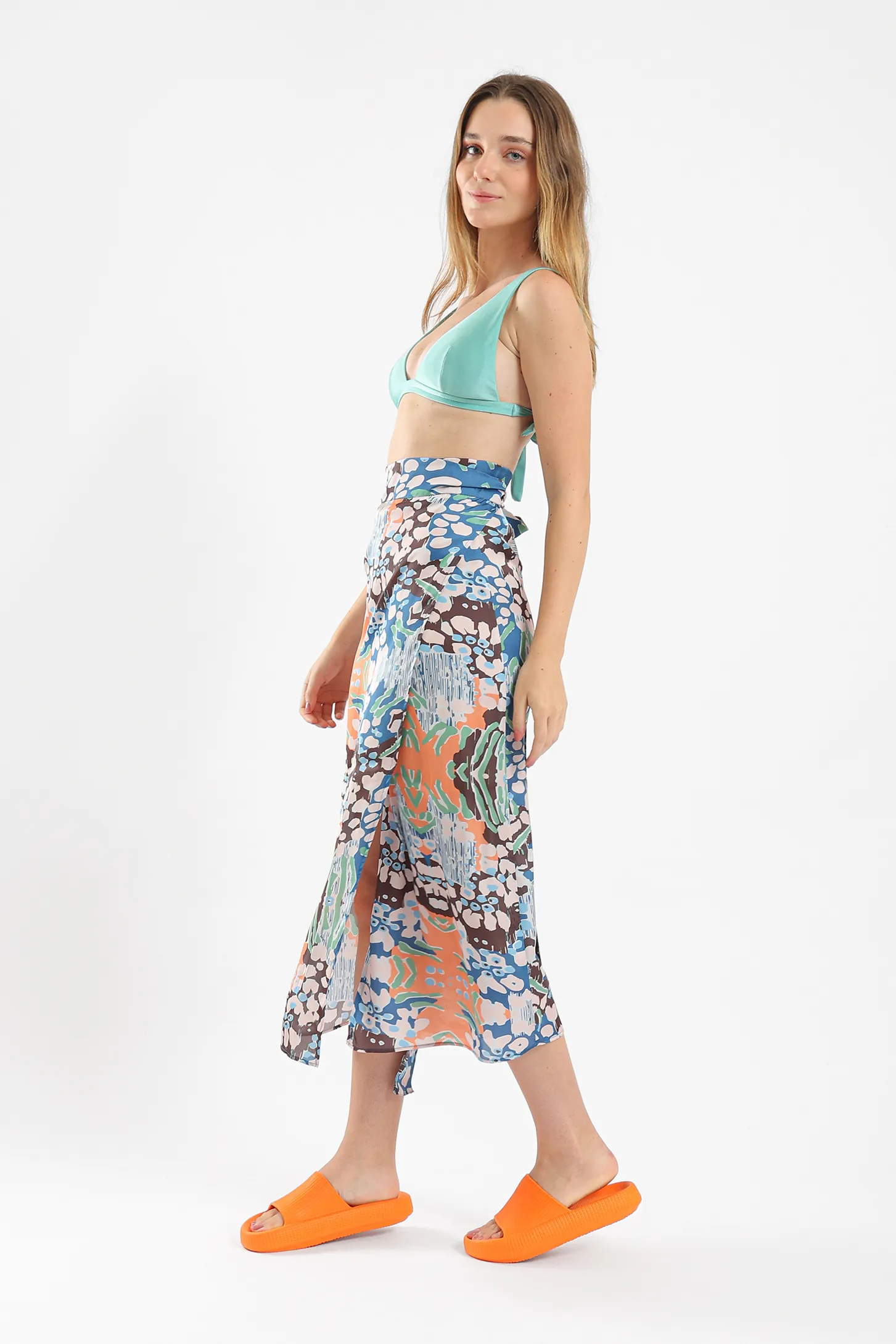ABSTRACT GARDEN SATIN WRAP SKIRT