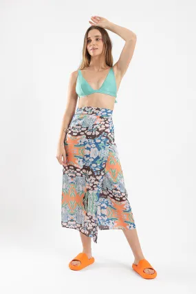 ABSTRACT GARDEN SATIN WRAP SKIRT