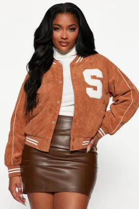 Act Like You Know Varsity Jacket - Camel
