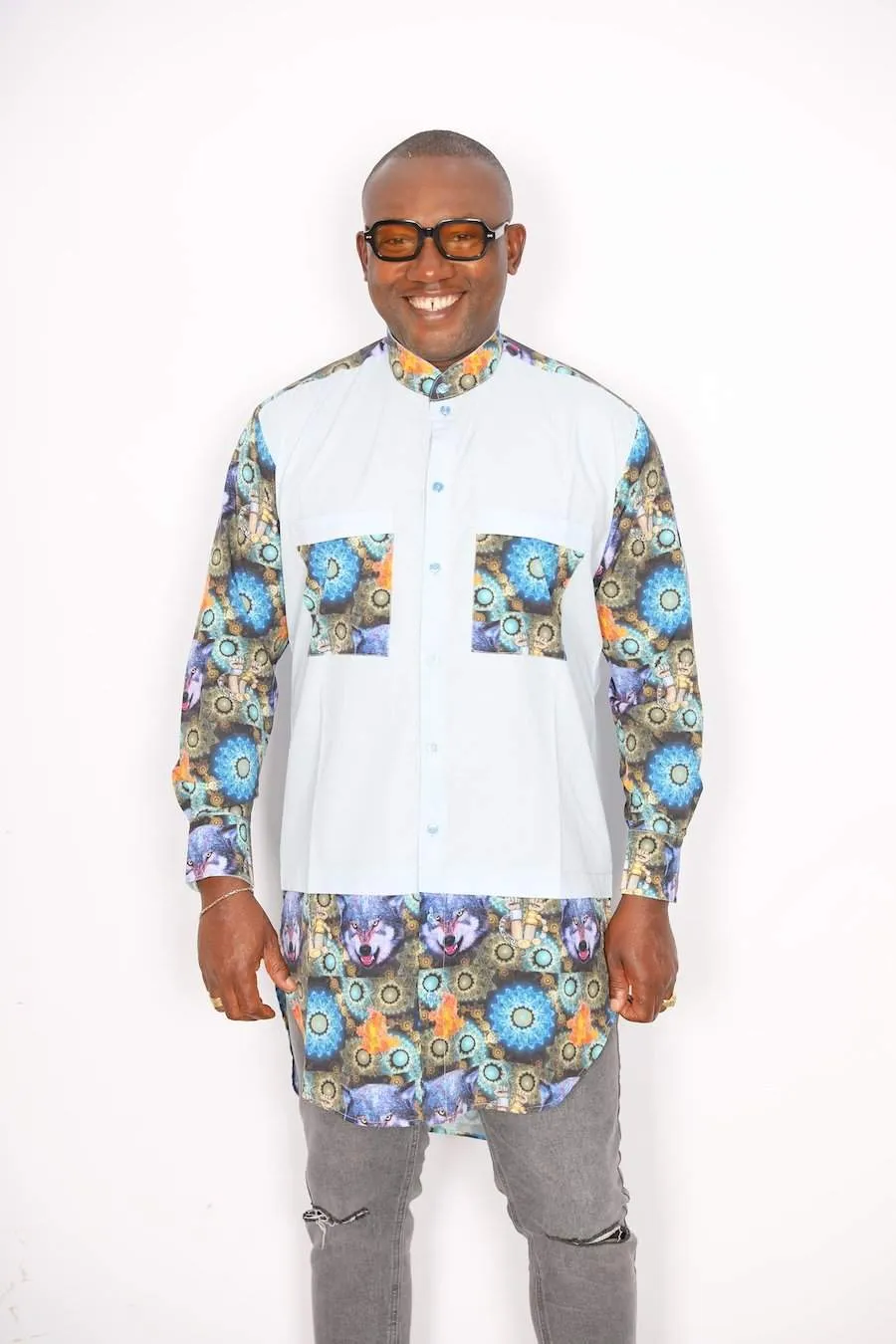 African Shirt Wolf D&D Blue