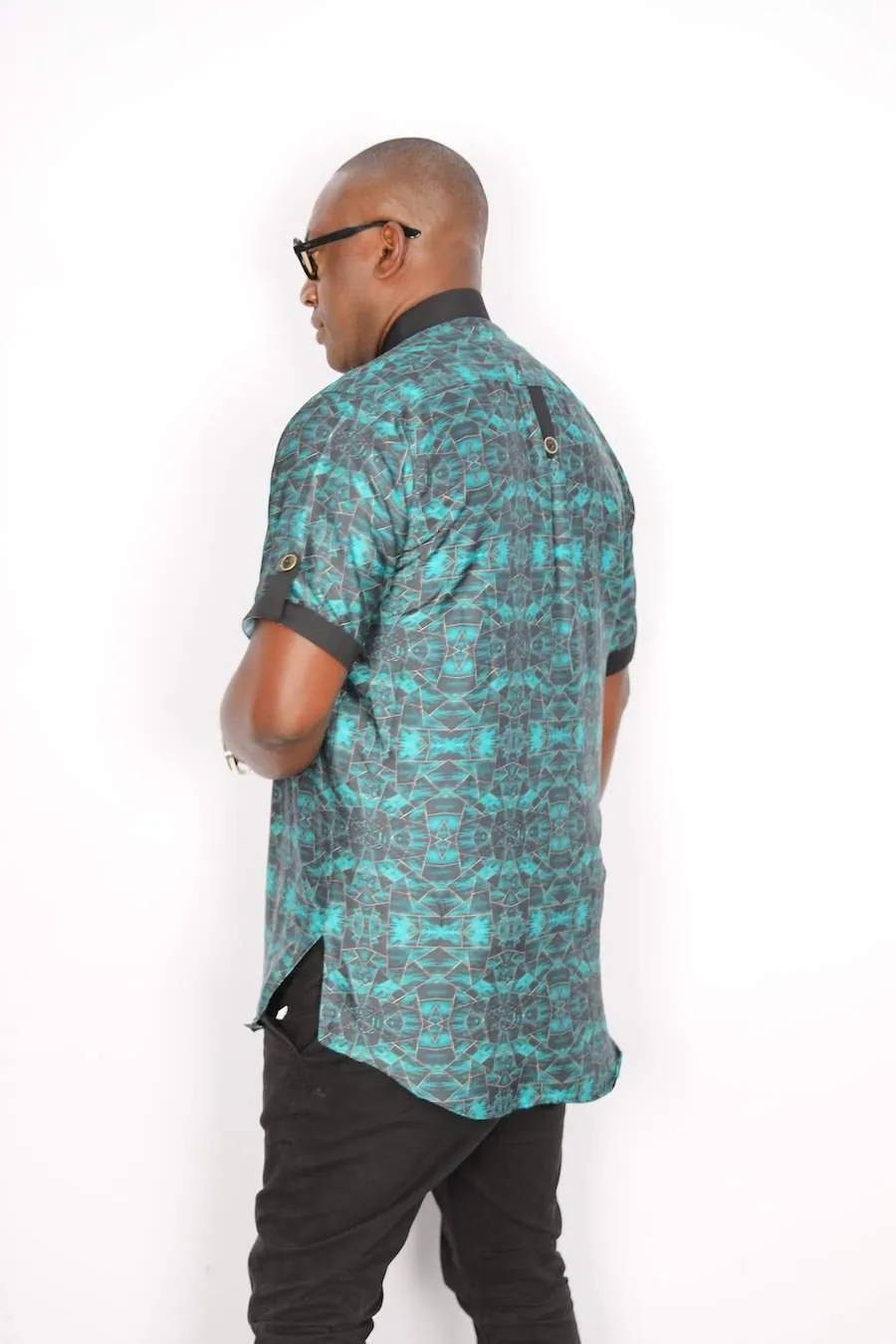 African Silk Shirt Green Short Sleeve