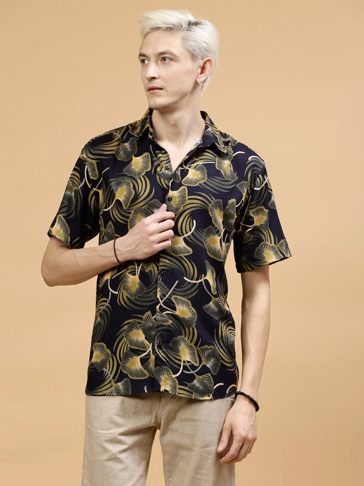 All Over Botanical Print Rayon Shirt