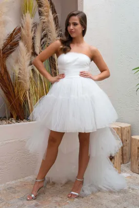 Angelino Ecru Tulle Ruffle Long Evening Dress