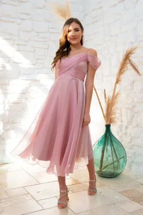 Angelino Powder Organze Low Sleeve Short Evening Dress