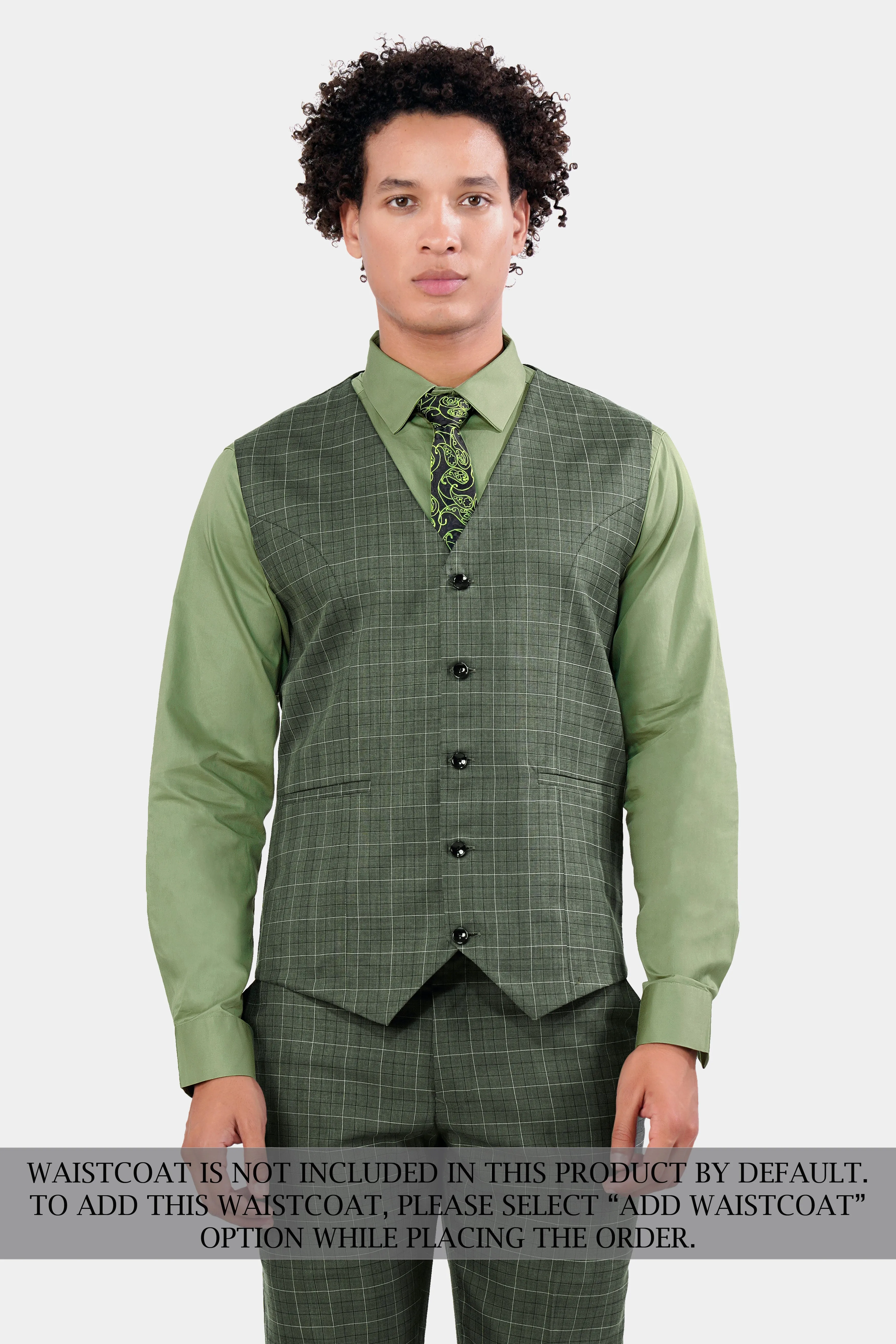 Artichoke Green Checkered Wool Rich Double Breasted Suit