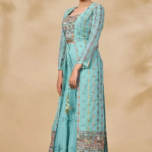 ARYA DESIGNS VOLUME 40 GEORGETTE KURTI WITH BOTTOM AND JACKET