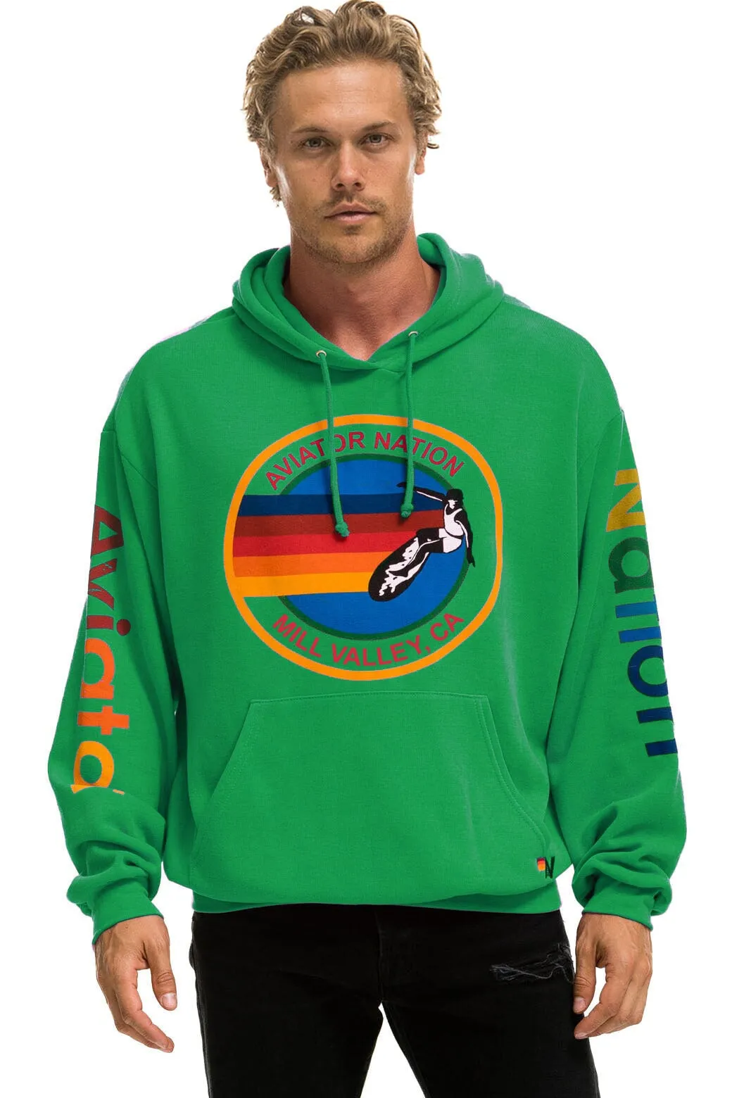 AVIATOR NATION MILL VALLEY RELAXED PULLOVER HOODIE - KELLY GREEN