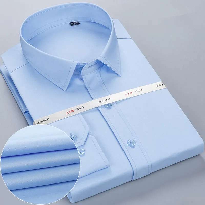Bamboo Fiber Men White Shirt Long Sleeve Regular Fit Formal Business Social Camisas Plus Large Size 8XL 7XL 6XL 5XL