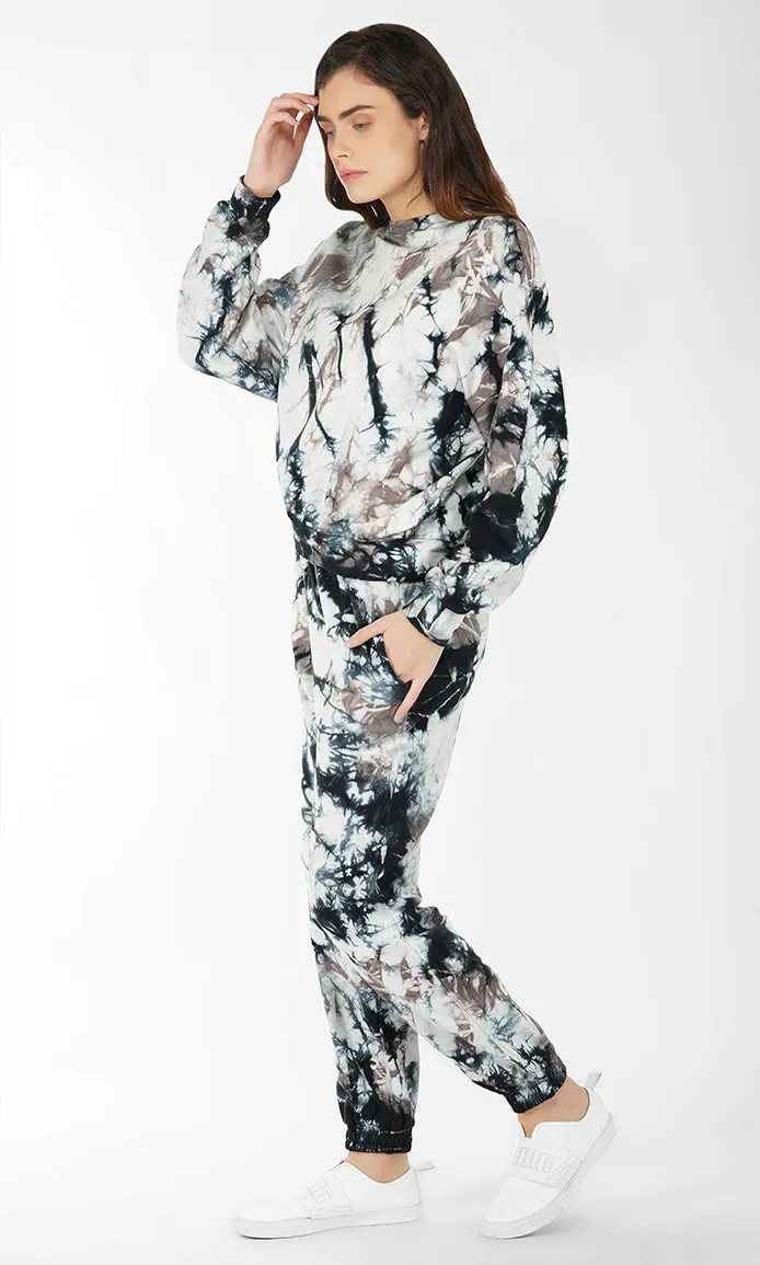 Black-White Tie & Dye Over-sized Sweatshirt