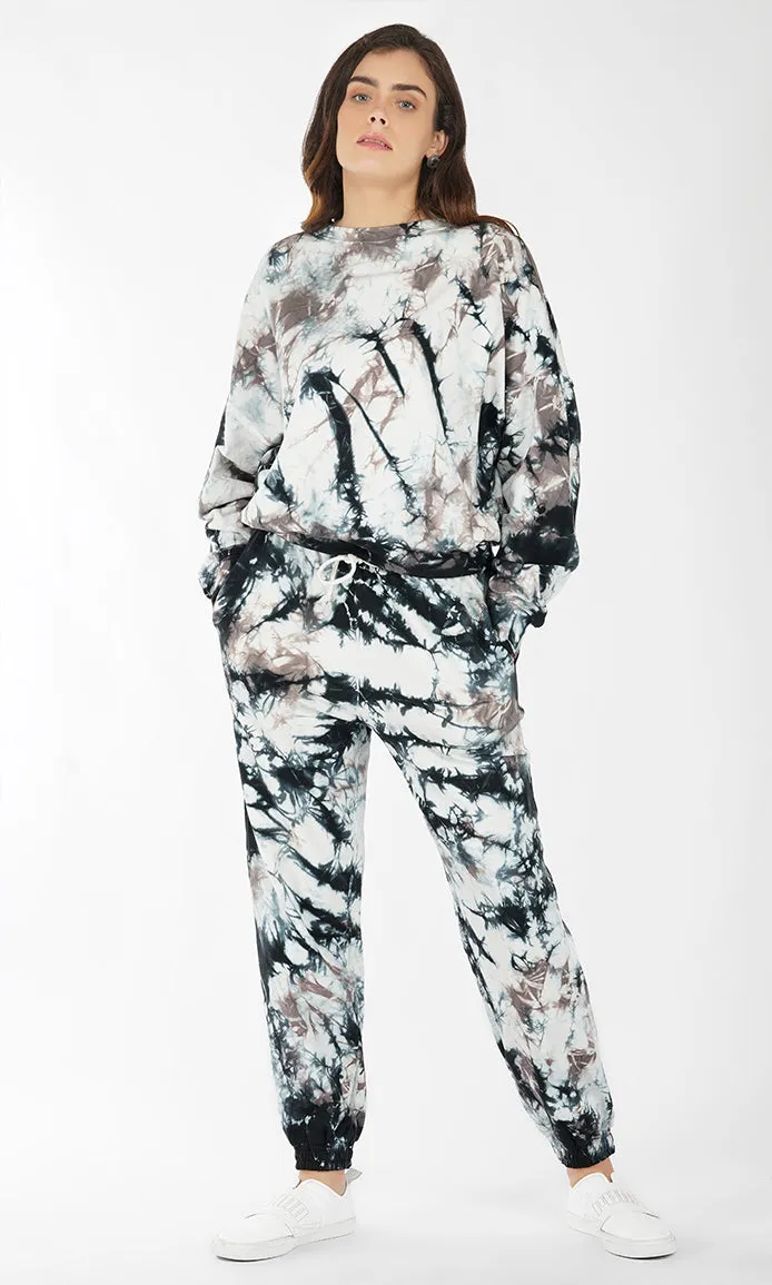 Black-White Tie & Dye Over-sized Sweatshirt