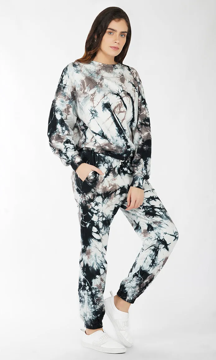 Black-White Tie & Dye Over-sized Sweatshirt