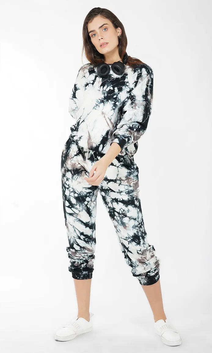 Black-White Tie & Dye Over-sized Sweatshirt
