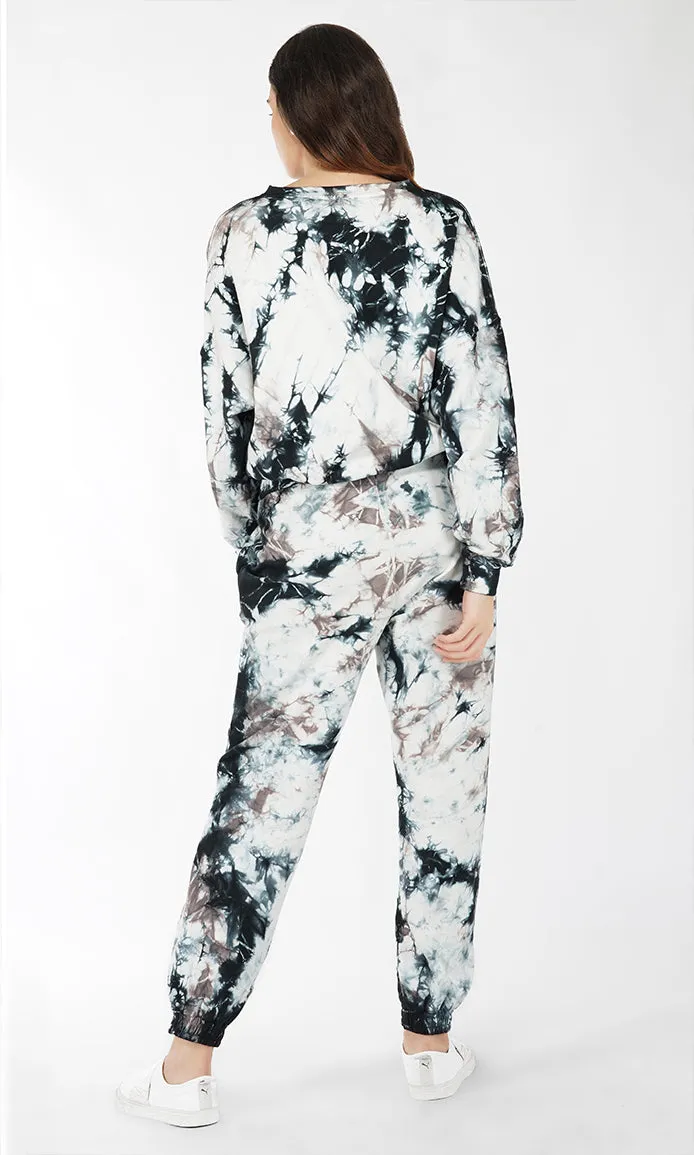 Black-White Tie & Dye Over-sized Sweatshirt