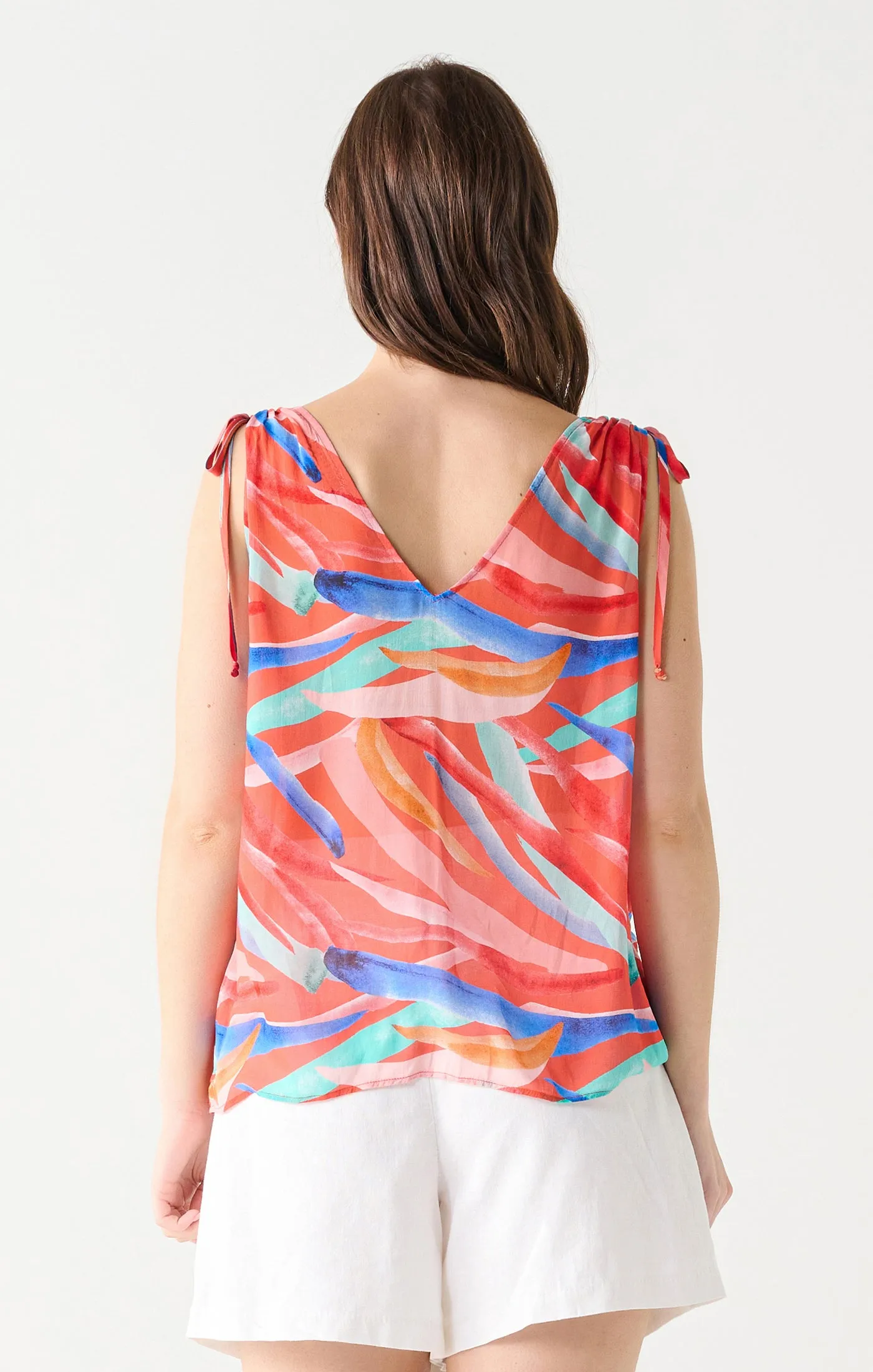 BT2323519 Vee Neck Tie Shoulder Top