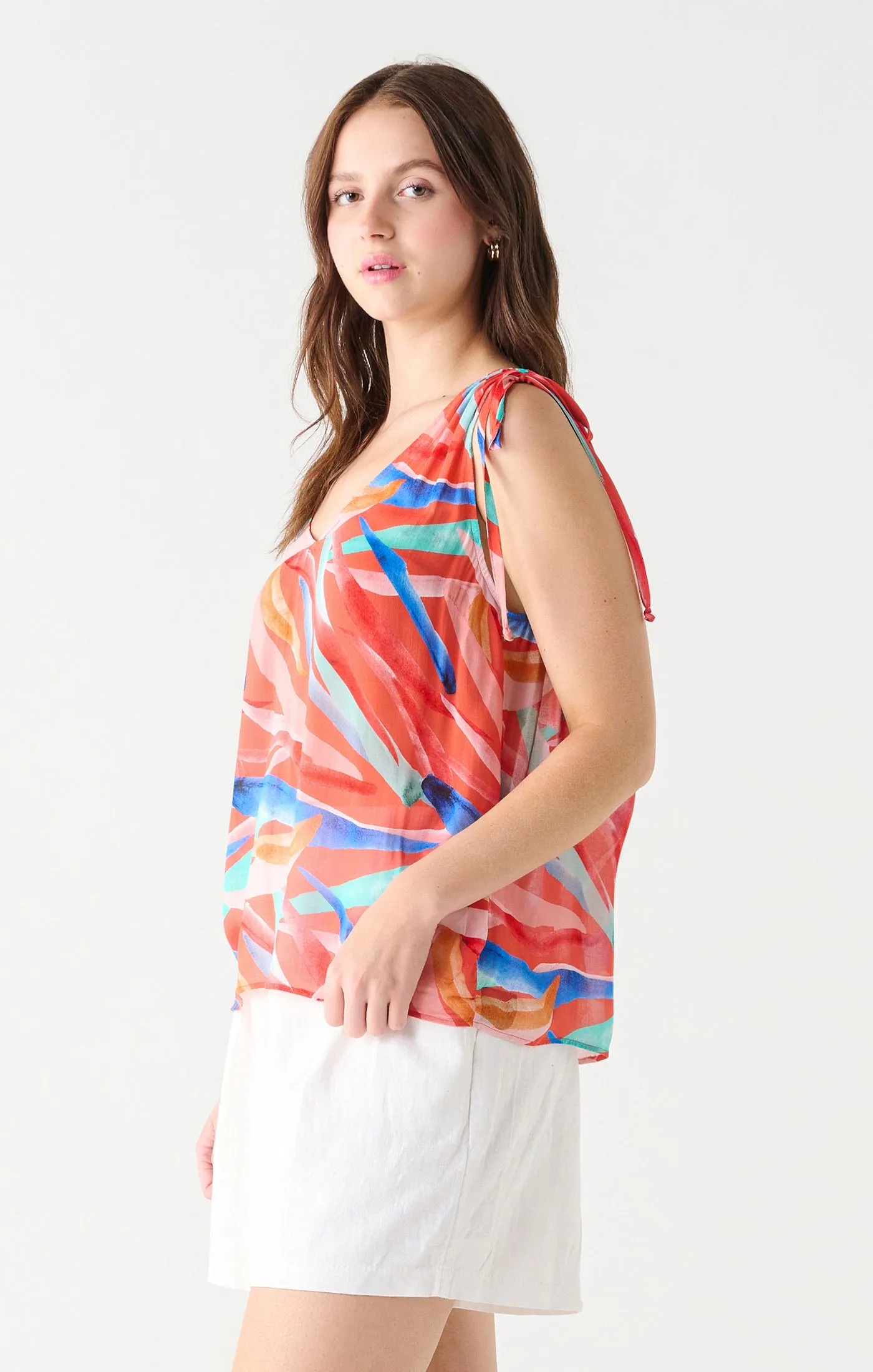 BT2323519 Vee Neck Tie Shoulder Top