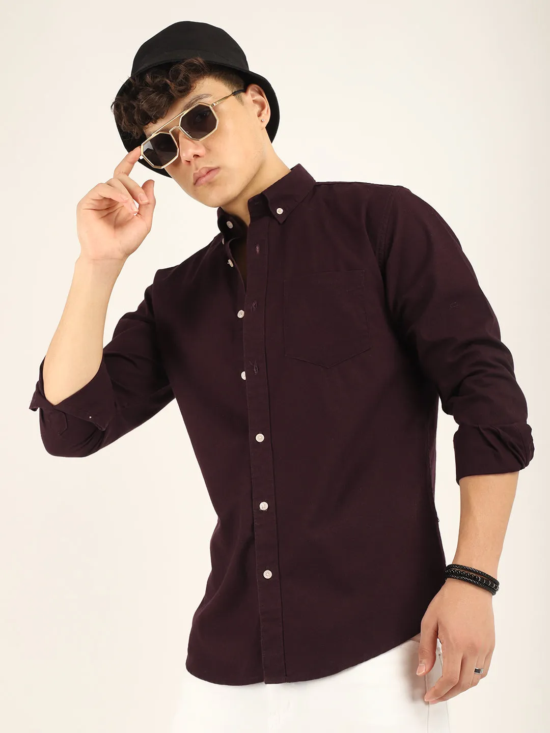 Carlo Oxford Wine Full Sleeves Shirt