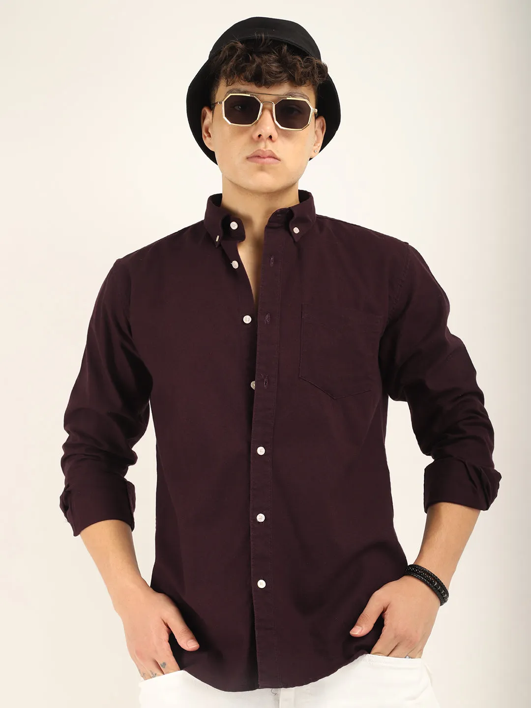 Carlo Oxford Wine Full Sleeves Shirt