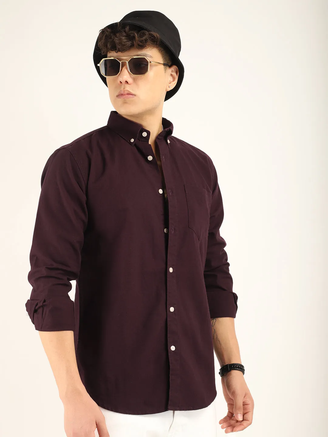Carlo Oxford Wine Full Sleeves Shirt
