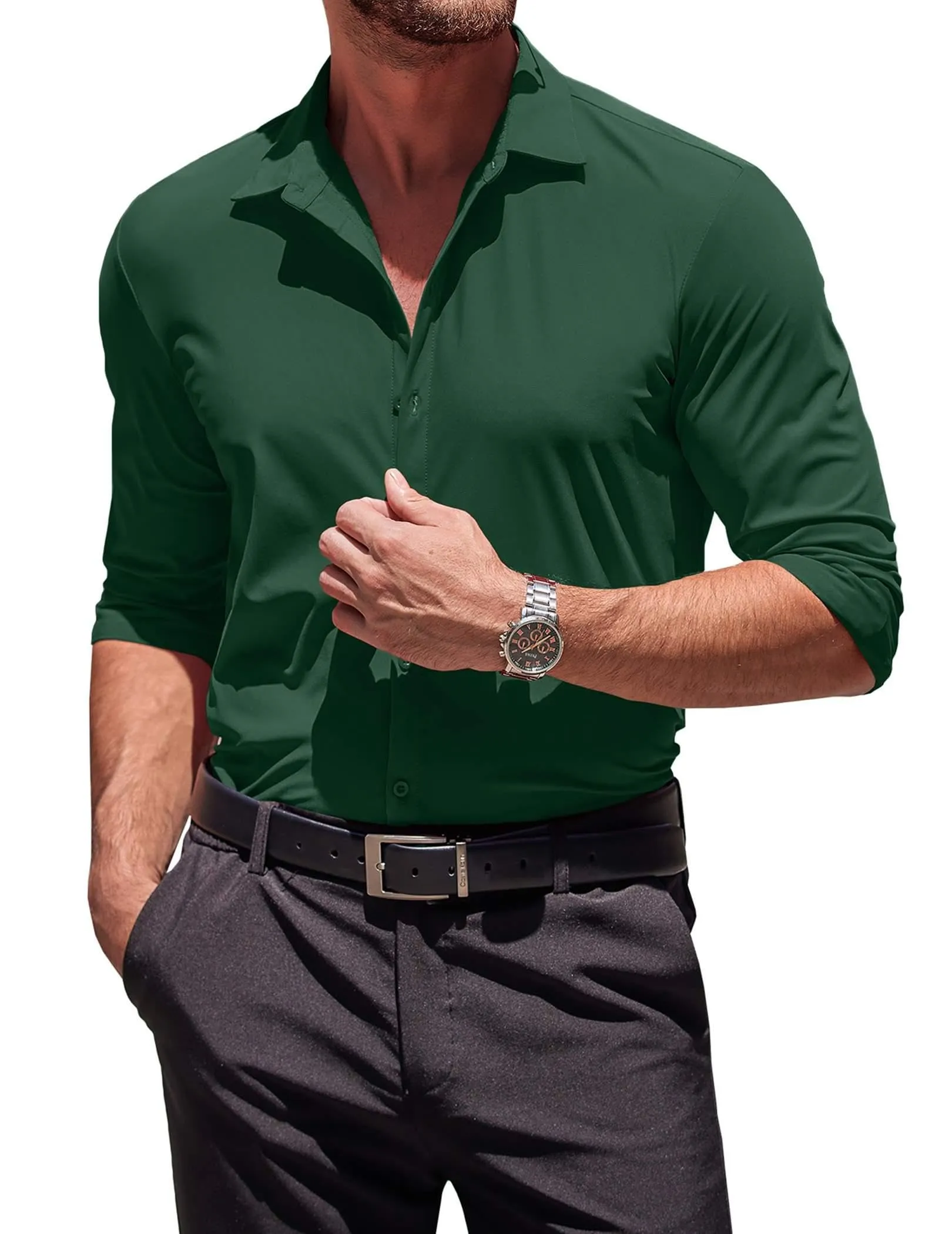 COOFANDY Men's Muscle Fit Dress Shirts Wrinkle-Free Long Sleeve Casual Button Down Shirts