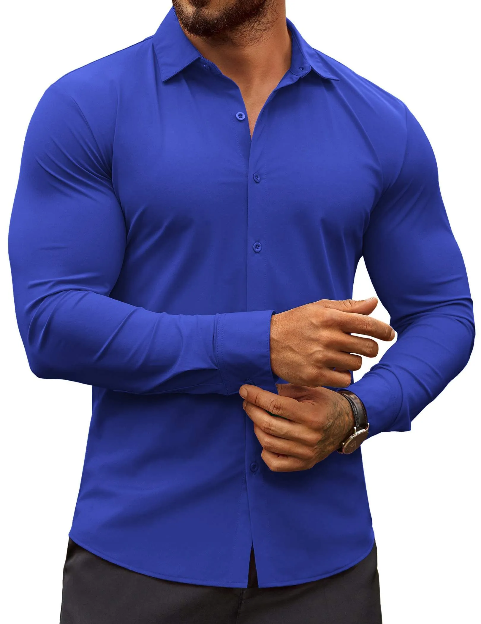COOFANDY Men's Muscle Fit Dress Shirts Wrinkle-Free Long Sleeve Casual Button Down Shirts