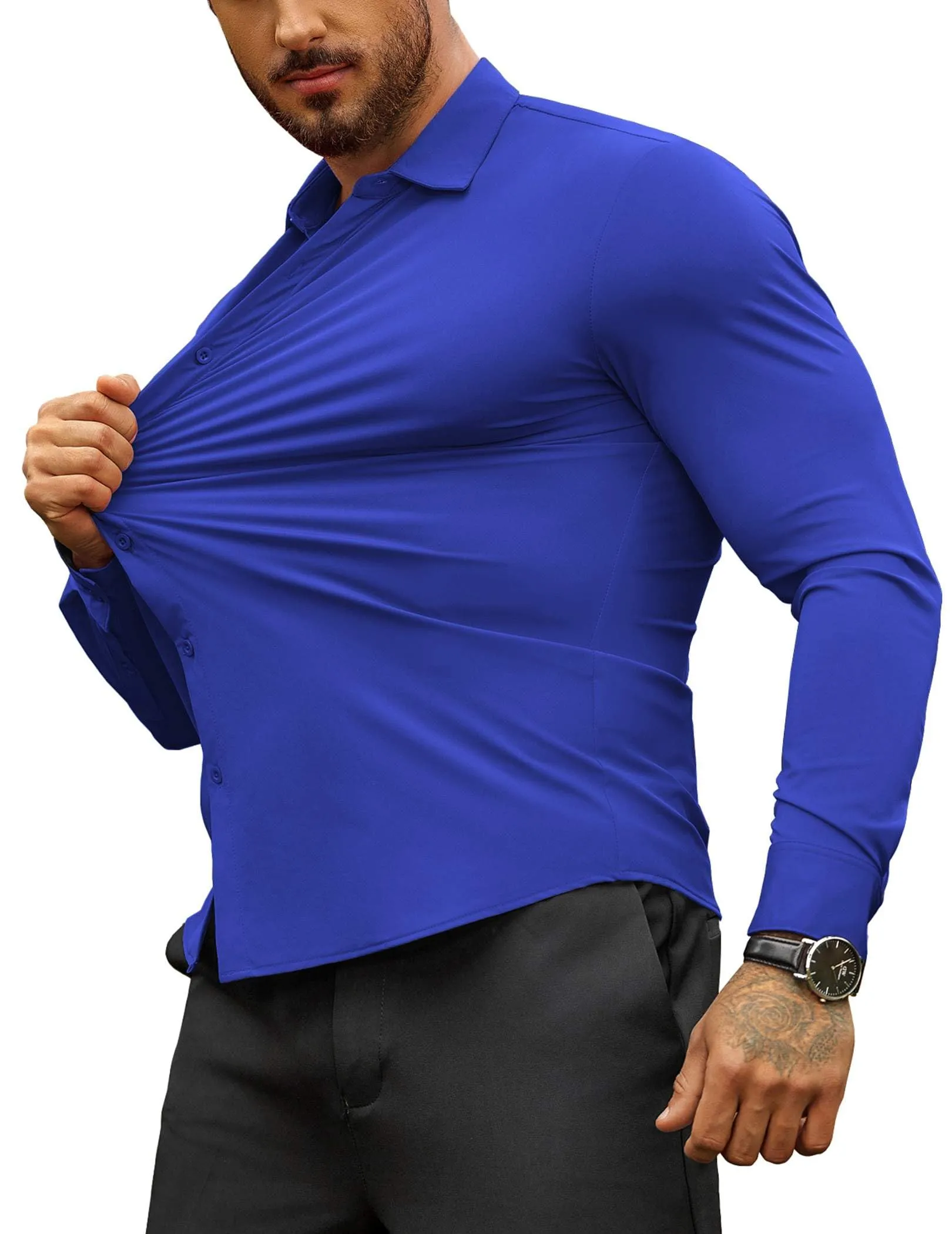 COOFANDY Men's Muscle Fit Dress Shirts Wrinkle-Free Long Sleeve Casual Button Down Shirts