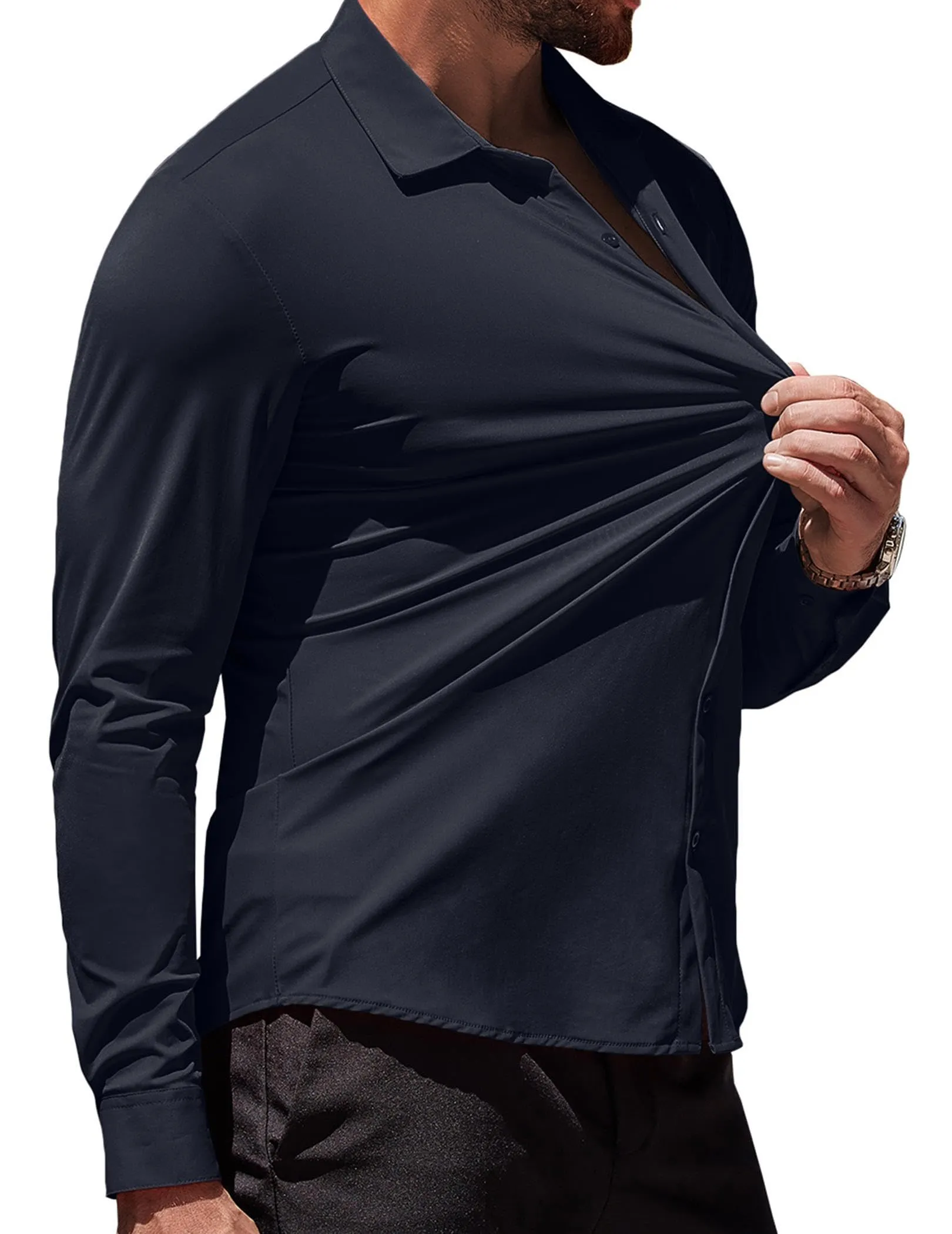 COOFANDY Men's Muscle Fit Dress Shirts Wrinkle-Free Long Sleeve Casual Button Down Shirts
