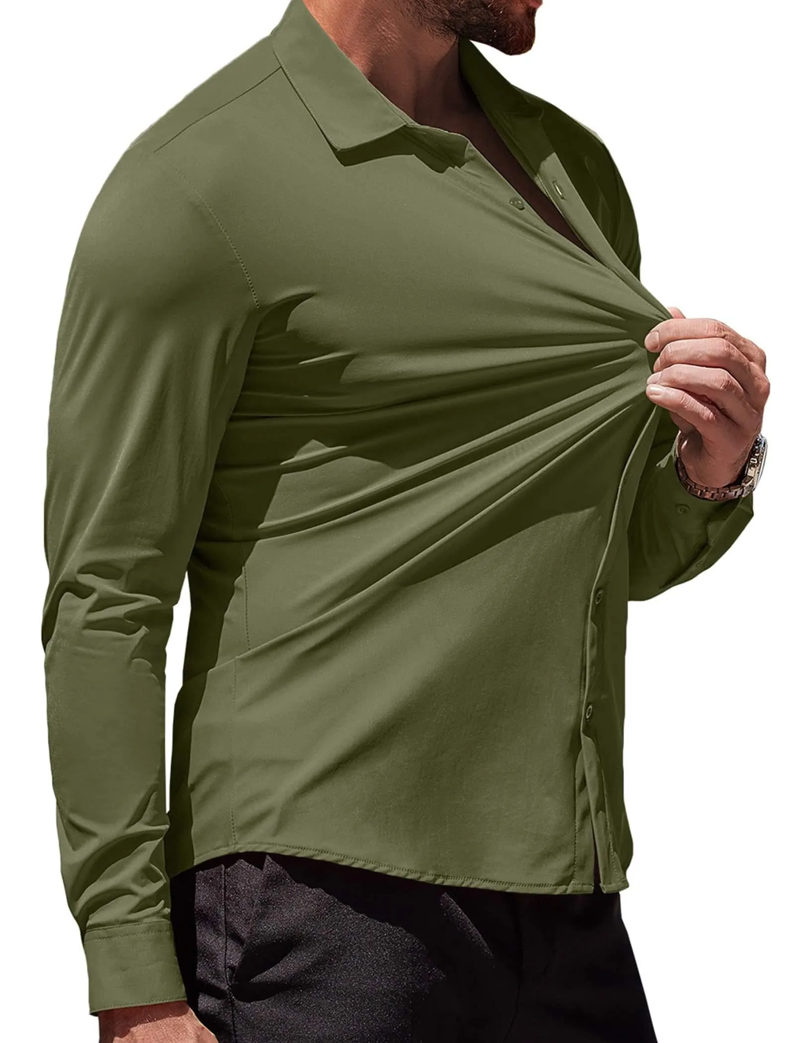 COOFANDY Men's Muscle Fit Dress Shirts Wrinkle-Free Long Sleeve Casual Button Down Shirts