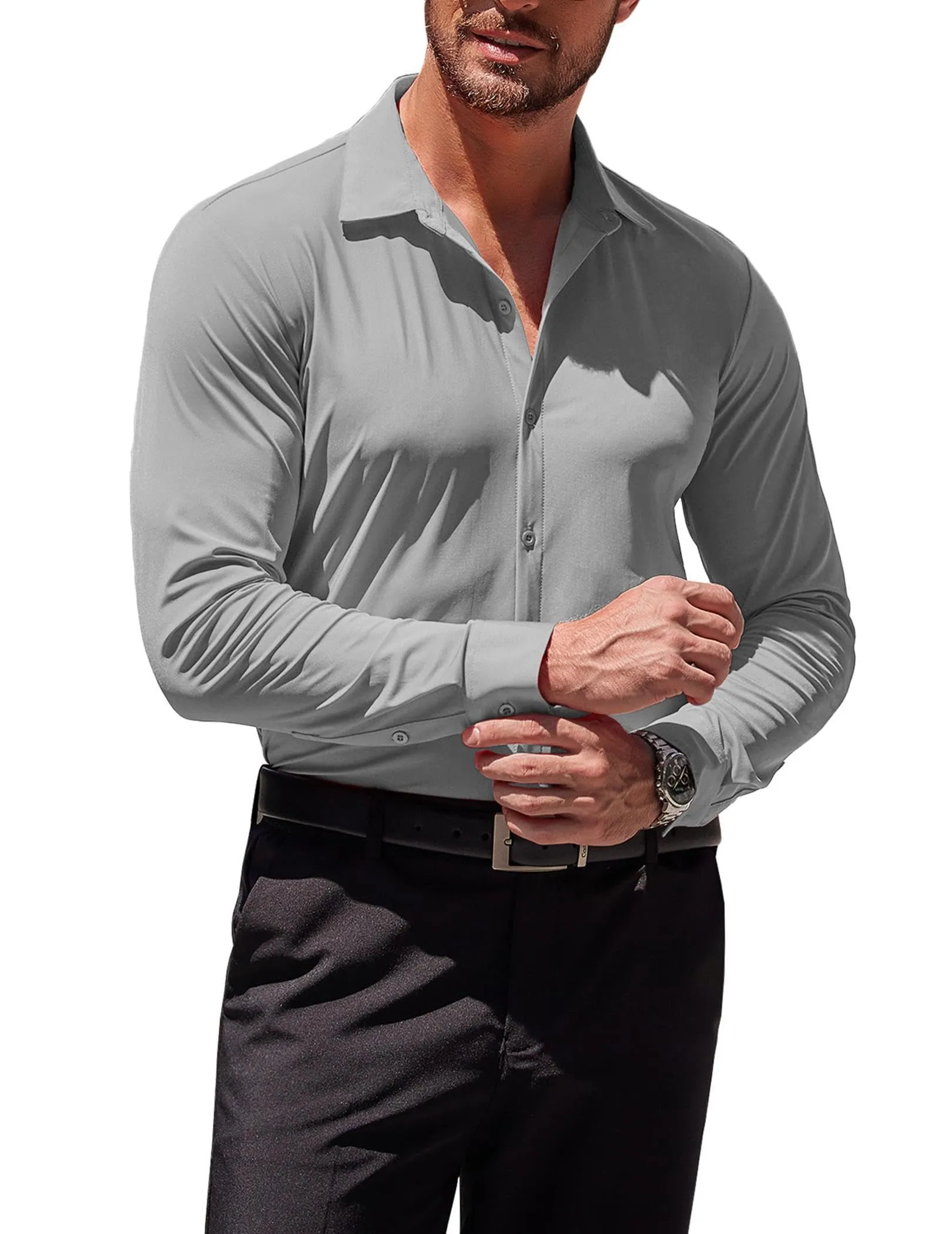 COOFANDY Men's Muscle Fit Dress Shirts Wrinkle-Free Long Sleeve Casual Button Down Shirts