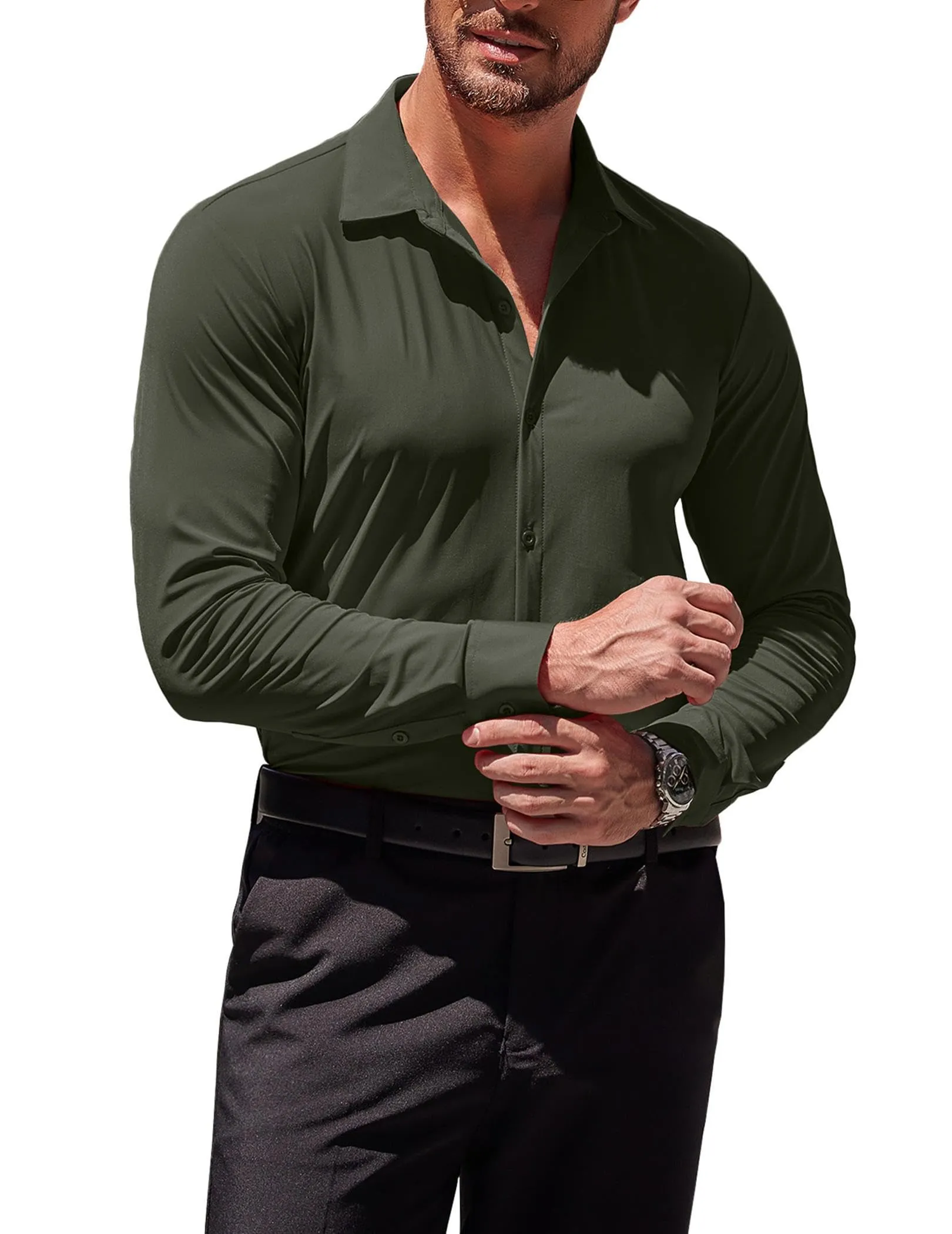 COOFANDY Men's Muscle Fit Dress Shirts Wrinkle-Free Long Sleeve Casual Button Down Shirts