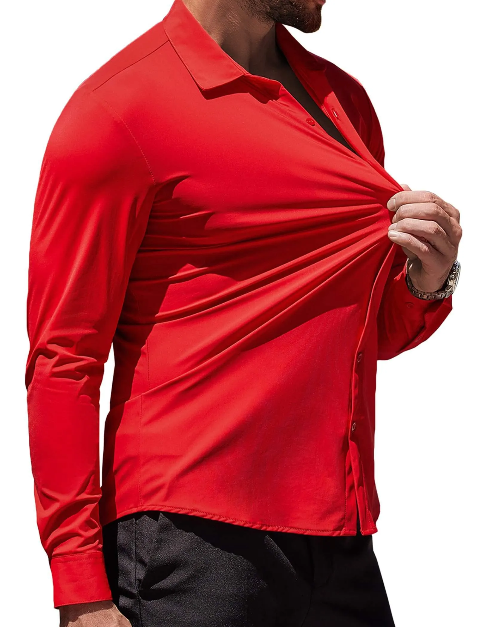 COOFANDY Men's Muscle Fit Dress Shirts Wrinkle-Free Long Sleeve Casual Button Down Shirts