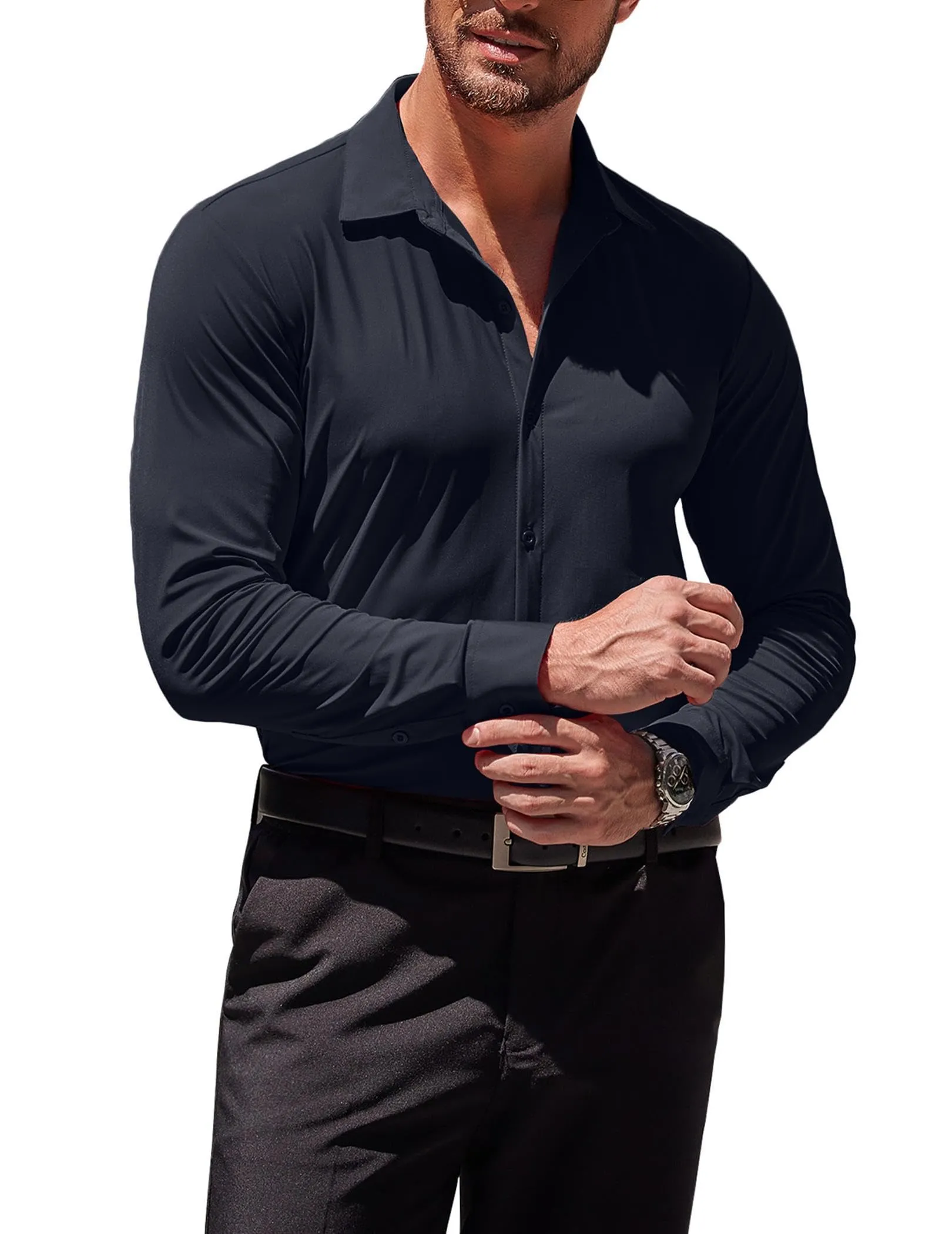 COOFANDY Men's Muscle Fit Dress Shirts Wrinkle-Free Long Sleeve Casual Button Down Shirts