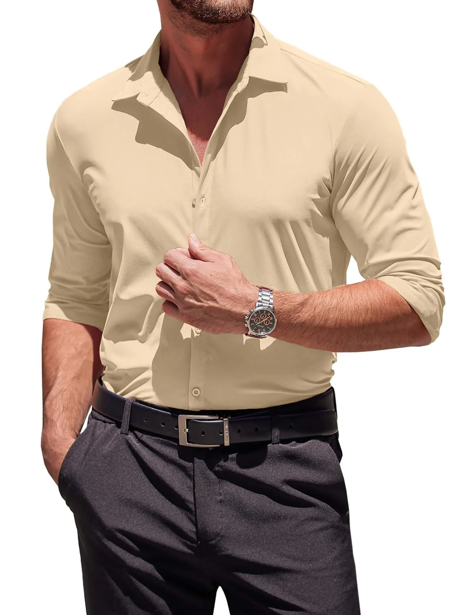 COOFANDY Men's Muscle Fit Dress Shirts Wrinkle-Free Long Sleeve Casual Button Down Shirts