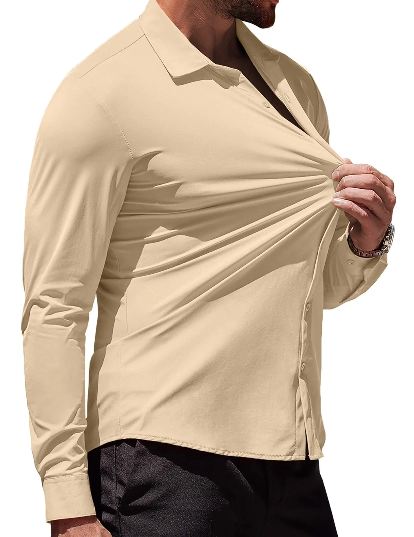 COOFANDY Men's Muscle Fit Dress Shirts Wrinkle-Free Long Sleeve Casual Button Down Shirts