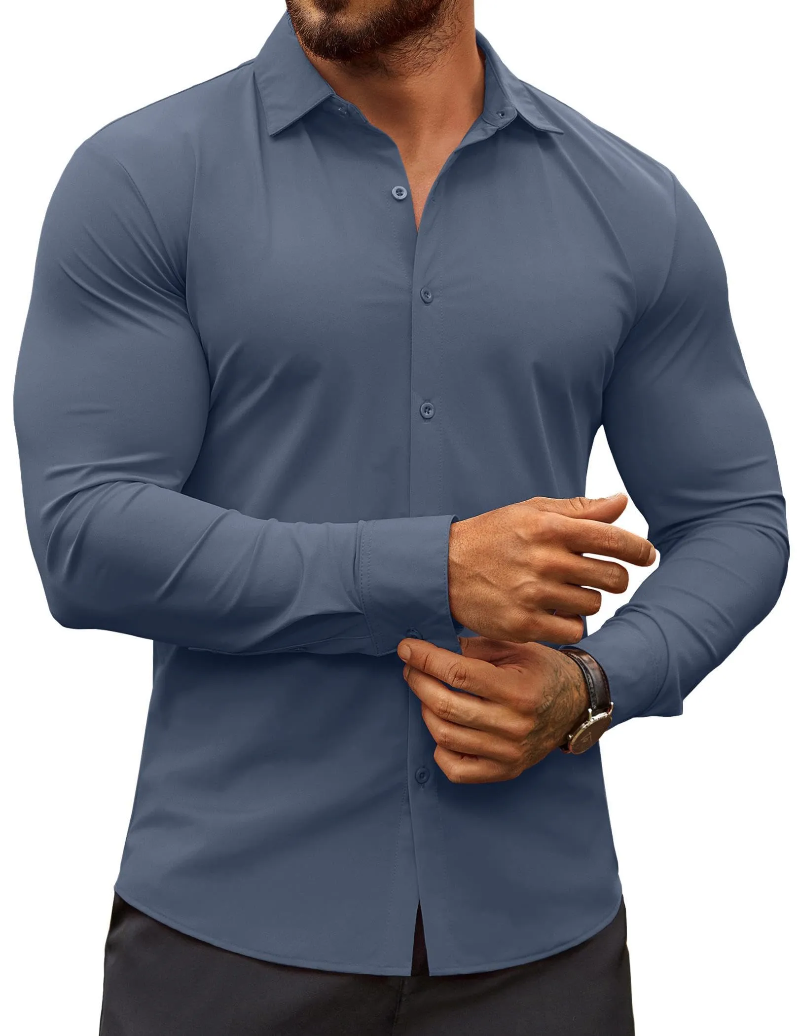 COOFANDY Men's Muscle Fit Dress Shirts Wrinkle-Free Long Sleeve Casual Button Down Shirts