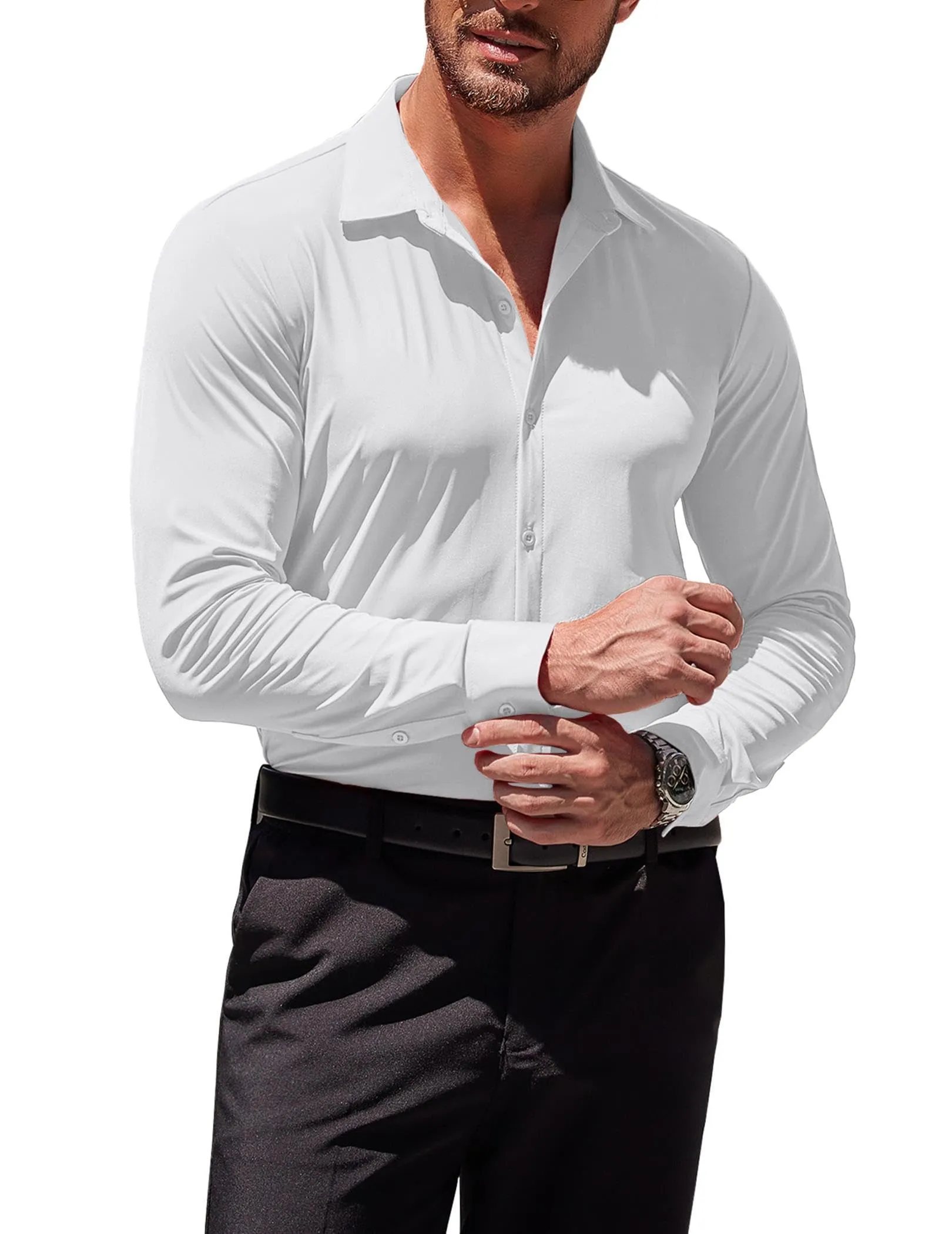 COOFANDY Men's Muscle Fit Dress Shirts Wrinkle-Free Long Sleeve Casual Button Down Shirts