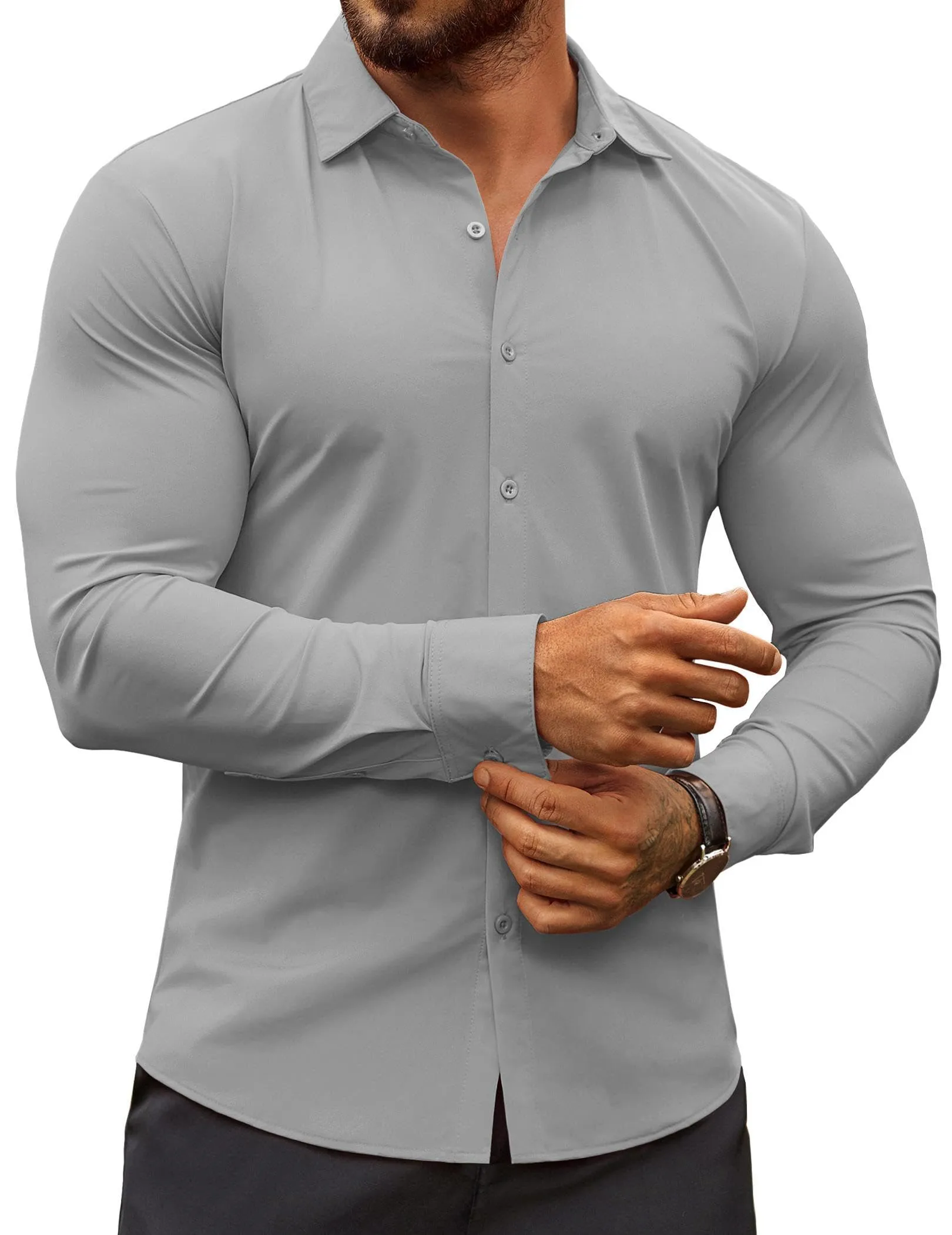 COOFANDY Men's Muscle Fit Dress Shirts Wrinkle-Free Long Sleeve Casual Button Down Shirts